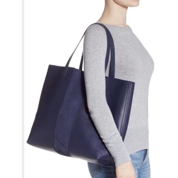 MADEWELL Suede Stripe Transport Tote Midnight Blue Leather Large Shoulder Bag - Picture 1 of 16